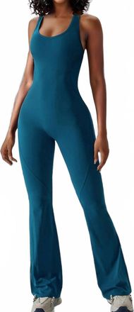 Anna Kaci Hip-Raising And Abdominal Slimming Yoga Jumpsuit In Blue