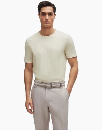 HUGO BOSS Mens Tiburt Bubble Structure Cotton Short Sleeve T-Shirt - Tan - Size: 42