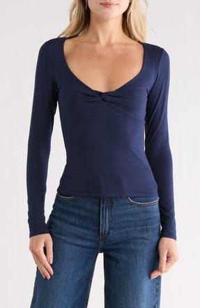 Madden Girl Twist Front Long Sleeve Top in Navy at Nordstrom Rack, Size X-Large
