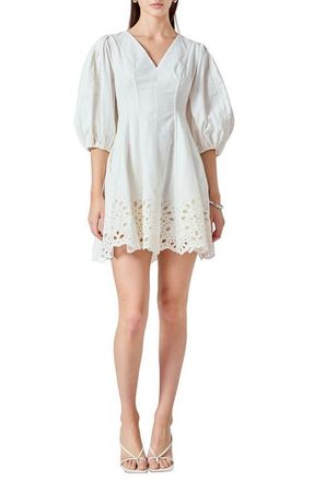 endless rose Eyelet Detail Cotton & Linen Minidress in White at Nordstrom, Size Medium