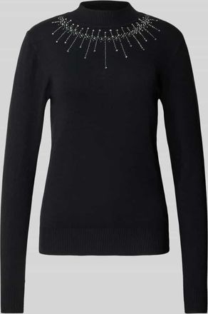 Apricot Strickpullover aus Viskose-Mix mit Ziersteinbesatz in Black, Größe XXL