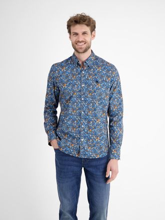 Lerros Langarmhemd LERROS LERROS Stretch-Herrenhemd FLOWERS, Herren, Gr. XXL, Normal- und Kurzgr&ouml;ssen, blau (storm blau), 97% Baumwolle, 3% Elasthan, Hemden 