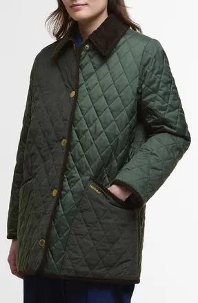Barbour Meryl Colorblock Quilted Jacket in Olive/Ancient Tartan at Nordstrom, Size 10 Us
