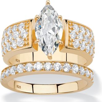Palm Beach Jewelry 3.01 TCW Cubic Zirconia 14k Gold-plated Sterling Silver 2-Piece Bridal Ring Set