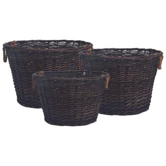 vidaXL Set De Cestas Apilables Para Le&ntilde;a 3 Uds Sauce Marr&oacute;n Oscuro Vidaxl