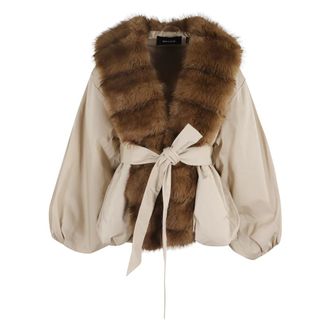Rotate Faux Fur Collar Jacket with Belt - female - ROTATE Birger Christensen - Faux Fur & Shearling Jackets - Gray - XS - Jackets