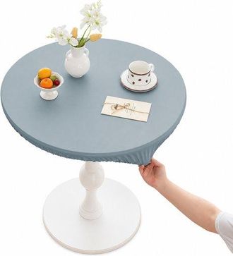 No Brand Mantel Redondo Para Exteriores, &Oslash; 110 Cm, Piel Sint&eacute;tica Pu Impermeable Y Lavable, Mantel De Jard&iacute;n Resistente Al Viento, Azul