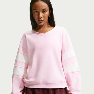 Nike Womens Nike Sportswear Club Fleece Oversized V-Neck Sweatshirt in Pink | IQ0084-663