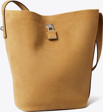 Tory Burch Womens Slim Lock Suede Bucket Bag, One Size