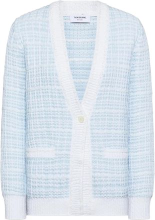 Thom Browne tuck stitch elongated cardigan - women - Cotton/Polyamide - 36 - Blue