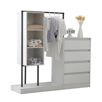 STILVORA Armario De Almacenaje Con 4 Cajones, 3 Estantes Abiertos Y 1 Barra Para Ropa, Tablero De Part&iacute;culas Y Metal, Blanco