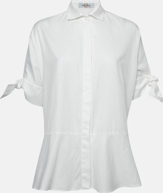 Carolina Herrera White Logo Jacquard Cotton Button Front Blouse