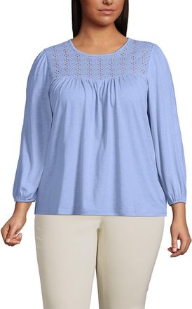 Lands End 3/4 Sleeve Eyelet Mix Flowy Top in Light Sea Blue at Nordstrom, Size 1X