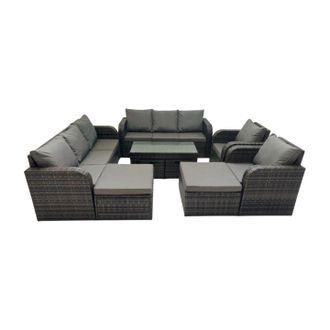 Fimous 3 Seater Sofa Reclining Chair Coffee Table with 4 Footstool Dark Grey