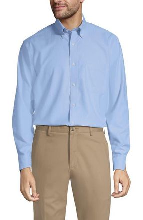 Lands End Tailored Fit No Iron Solid Supima Cotton Oxford Dress Shirt in Blue at Nordstrom, Size 16.5 - 35
