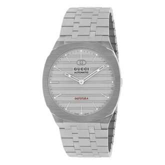 Gucci Uomo/Donna - Ya 163302 - 40mm 40 mm roestvrijstalen multi-laagse kast- zwaar geborstelde grijze wijzerplaat met rode Gg 727.25.A kalibergravure- armba
