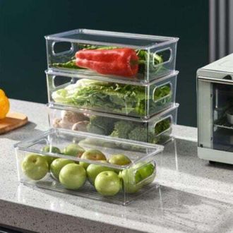 OEM 4 Cajas De Almacenamiento Para Refrigerador Con Tapa, Organizador De Refrigerador De Pl&aacute;stico Sin Bpa, Organizador Transparente Apilable Para Cocinas,