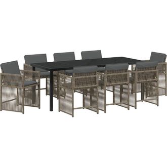 vidaXL Conjunto De Comedor De Jard&iacute;n 9 Pcs Gris Rat&aacute;n Sint&eacute;tico Vidaxl