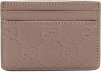 Gucci GG Emblem card holder - women - Polyester Taffeta/Grained Calf Leather - One Size - Neutrals