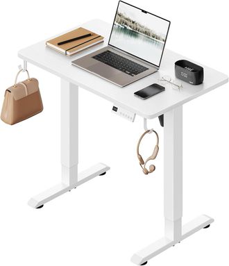 Woltu Woltu Escritorio El&eacute;ctrico Regulable En Altura 80x48x72-118 Cm, Blanco, Con 3 Memorias De Altura Y 2 Ganchos