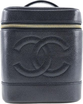 Chanel Vintage Timeless Cosmetic Case Caviar Black Leather Handbag (Pre-Owned)