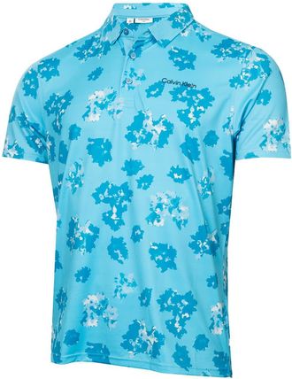 Calvin Klein Mens Cyber Floral Printed Polo Shirt - Aquarius - L