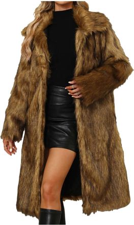 Generic duxyoz Fur Coats For Women Casual Lapel Long Sleeve Fleece Faux Fur Jacket Fuzzy Fleece Winter Trench Coat Thick Warm Outerwear Overcoat Open Front Lo