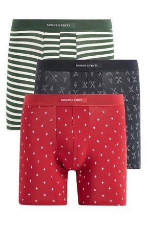 Savage x Fenty Assorted 3-Pack Boxer Briefs in Black/Green/Red at Nordstrom, Size Small