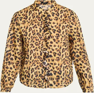 R13 Leopard-Print Cotton Ruffle Blouse