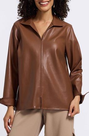 Foxcroft Agnes Faux Leather Long Sleeve Popover Top in Macchiato at Nordstrom, Size X-Large