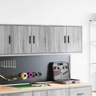 Berkfield Home Durable Garage Wall Cabinets 2 pcs Grey Sonoma Engineered Wood