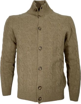 Cashmere Company Cardigan Lavorato a Treccia Slim Fit - Heren - Vesten - Beige - L - Wol - Truien & Vesten