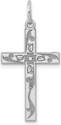 Diamond2Deal 14K White Gold Laser Designed Floral Cross Charm Pendant