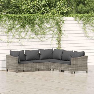 vidaXL Vidaxl - Set De Muebles De Jard&iacute;n 5 Pzas Y Cojines Rat&aacute;n Sint&eacute;tico Gris