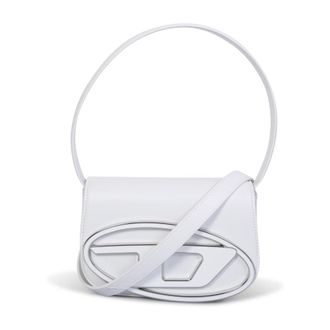 Diesel Handbags, female, White, Size: ONE SIZE White Leather Handbag with Logo Plaque