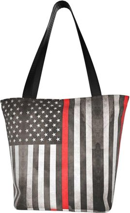 AOOEDM Fireman Thin Red Line Flag Reusable Grocery Bag Shopping Bag Casual Shoulder Bag Handbag for Men Women ECO Market Bag Beach Bag Travel Totes