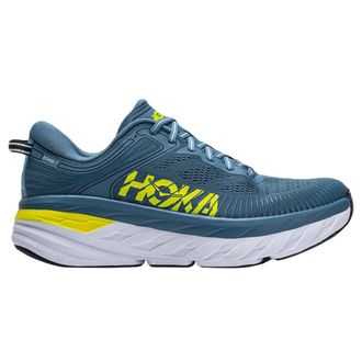 Hoka One One Hoka Bondi 7 Textile Synthetic Mens Lace Up Trainers - Provincial Blue Citrus - Size:UK 8