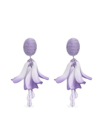 Oscar De La Renta beaded floral drop earrings - Purple