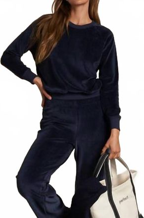 perfectwhitetee Stella Velour Crewneck Sweatshirt In Navy