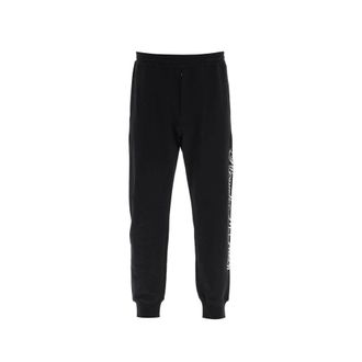 Alexander McQueen Sweatpants, male, Black, S, Logo Cotton Trousers with Drawstring Waist