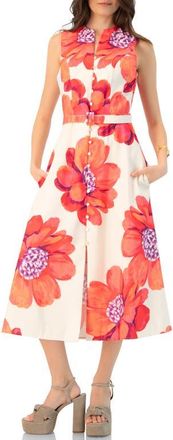 Ivonne Printed Jacquard Sleeveless Midi Dress in Ivory at Nordstrom, Size 10