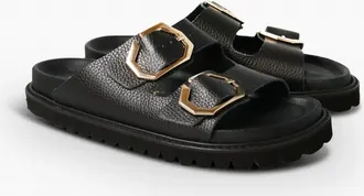 Genuins Womens Galia Embossed Leather Sandal In Black