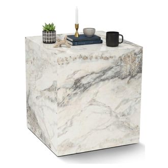 Dmora Dmora - Mesa De Caf&eacute; Imogen, Mesa De Centro Baja, Revistero Para Sof&aacute;, Estante De La Sala De Estar, 45x45 H50 Cm, M&aacute;rmol