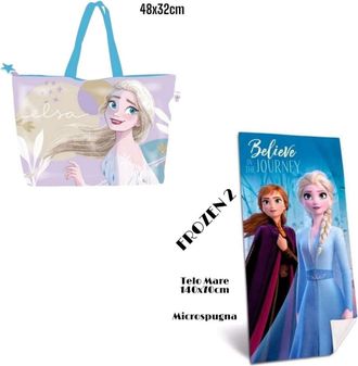 Trade Shop Trade Shop - Telo Mare In Cotone Frozen 2 + Borsa Da Spiaggia Asciugamano Per Mare Piscina