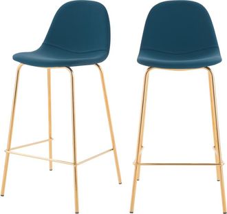 Rendez-Vous D&eacute;co Set de 2 taburetes para isla de cocina en cuero sint&eacute;tico azul 65 cm
