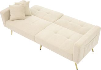 STILVORA Clic-clac 2 Plazas En Tela Sherpa Con Respaldo Ajustable, 2 Bolsillos Laterales Y 2 Cojines, Beige