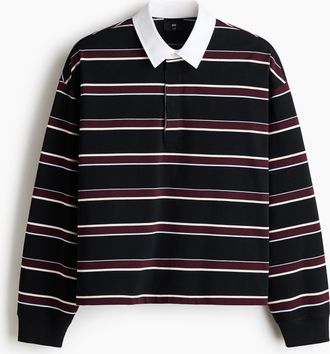 H&M Rugbyshirt in Loose Fit - Schwarz/Gestreift