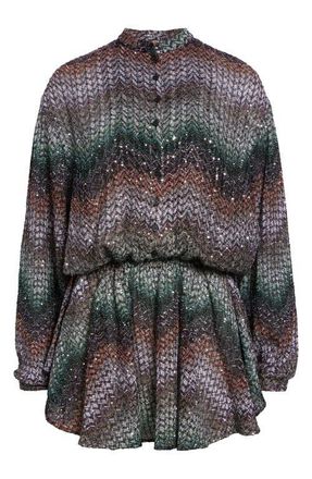 Missoni Metallic Zigzag Sequin Long Sleeve Knit Minidress in Multi Black Orange Violet at Nordstrom, Size 10 Us