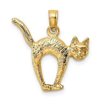 Diamond2Deal 14k Yellow Gold 3-D Textured Arch Back and Raised Tail Cat Charm Pendant
