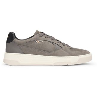 HUGO BOSS Mens Baltimore Canvas Low Top Lace-Up Sneakers in Medium Grey - Size UK 8